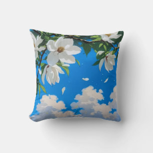 Werpkussen — Bloemenserie Witte Magnolia Kussen
