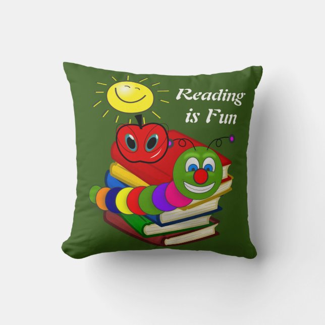 Werpkussen Boekenwurm, Boeken, Appelgroen Kussen (Voorkant)