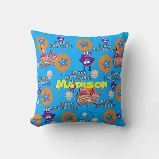 Werpkussen, Gefeliciteerd 6e Verjaardag Blauw Kussen (Voorkant)