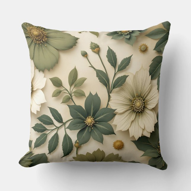 Werpkussen groene bloemen patroon stijl  kussen (Voorkant)