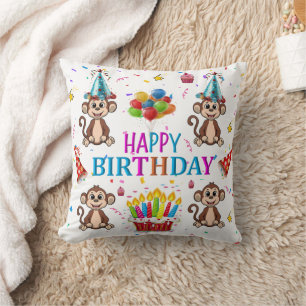 Werpkussen, Happy Birthday Monkey Cupcake Kussen