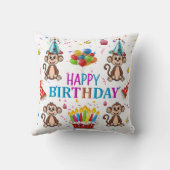 Werpkussen, Happy Birthday Monkey Cupcake Kussen (Achterkant)