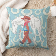 Werpkussen Jonge Cowboy en Paard