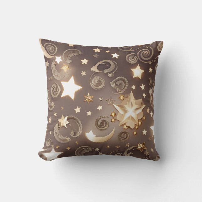 Werpkussen – Luxe Champagne Goud Celestial Maan Kussen (Voorkant)