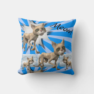 Werpkussen Meow! Katten Blauwe Streep Kussen