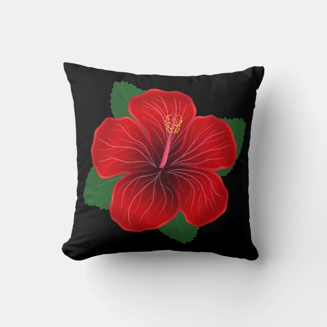 Werpkussen-Rode Hibiscus Kussen (Voorkant)