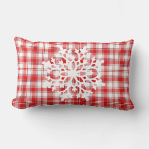Werpkussen-Rood Geruit Sneeuwvlok Kussen