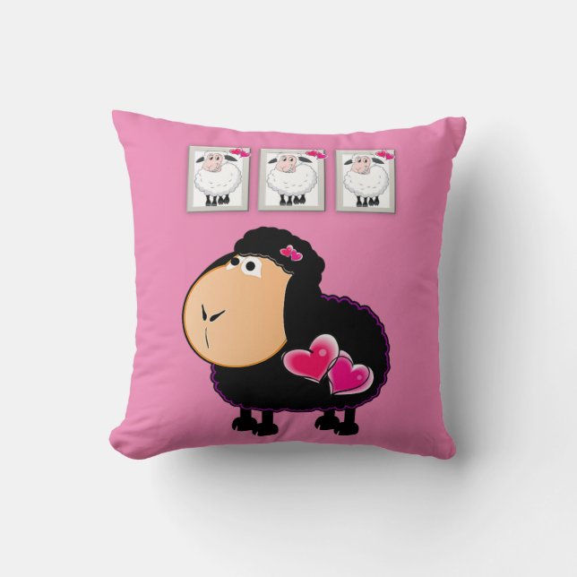 Werpkussen Roze Schaap Roze Harten Kussen (Voorkant)