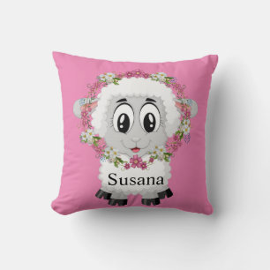 Werpkussen Schaap Bloemmotief Roze Kussen