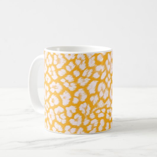 Werpkussen Wit geel abstract luipaardprint Koffiemok (Voorkant links)