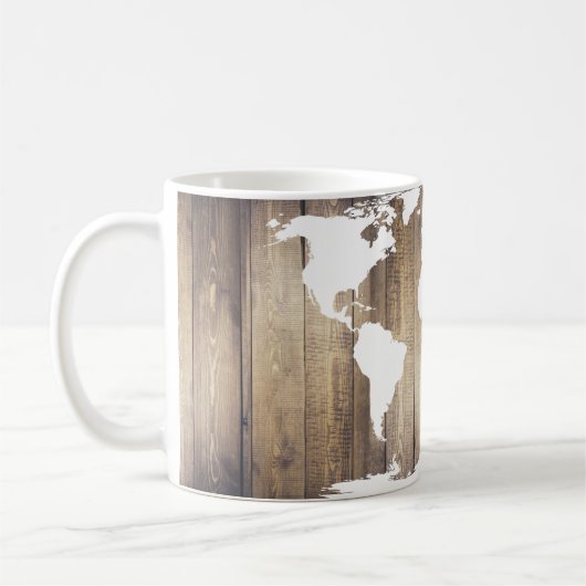 Wervelaar Witte Wereldkaart Rustisch hout Koffiemok (Links)