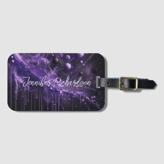 Wervelend Abstract Deep Violet Cosmic Celestial Bagagelabel (Voorkant (horizontaal))