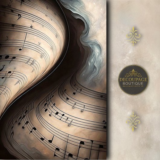 Wervelend Bladmuziek in Zachte Teal Decoupage Tissuepapier