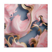 Wervelend Goud Marmeren Patroon met Pastelkoraal Tegeltje (Voorkant)