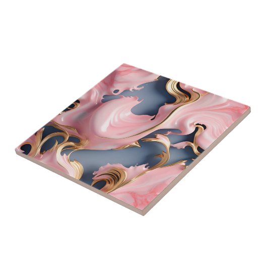 Wervelend Goud Marmeren Patroon met Pastelkoraal Tegeltje (Zijkant)