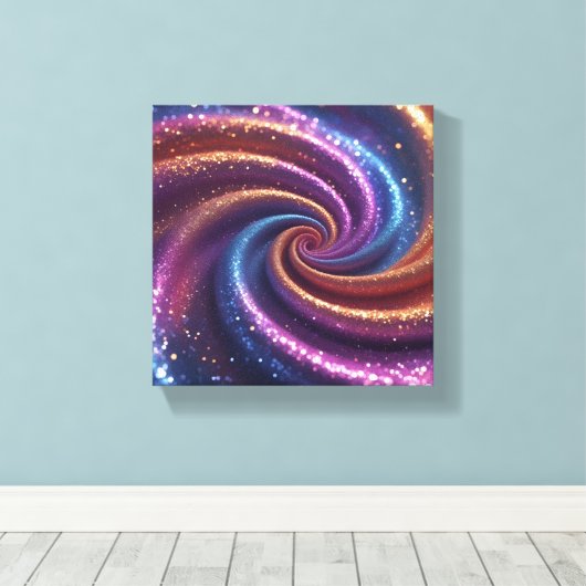 Wervelend Metallic Gold, Paarse & Blue Glitter Canvas Afdruk (Insitu (Houten vloer))