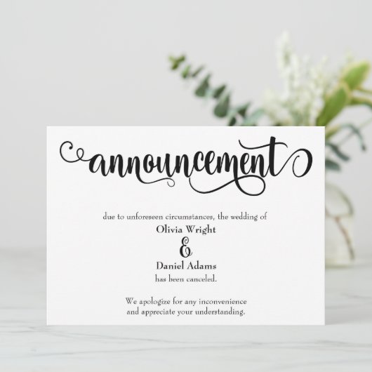 Wervelend Script Geannuleerde Trouwaankondiging Kaart (Staand voorkant)
