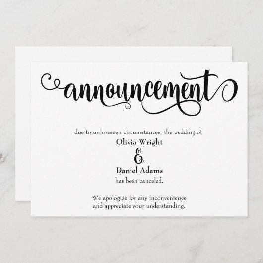 Wervelend Script Geannuleerde Trouwaankondiging Kaart (Voorkant / Achterkant)