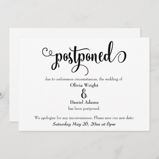 Wervelend script uitgesteld huwelijksaankondiging kaart (Voorkant / Achterkant)