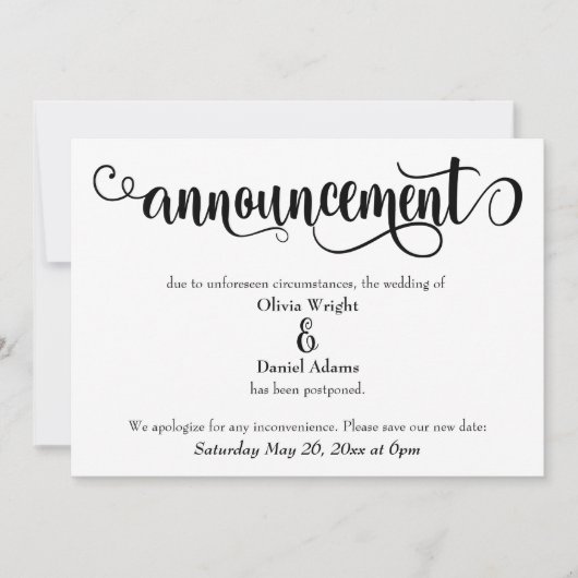 Wervelend script uitgesteld huwelijksaankondiging kaart (Voorkant)