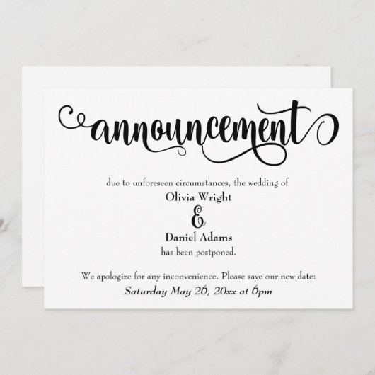 Wervelend script uitgesteld huwelijksaankondiging kaart (Voorkant / Achterkant)