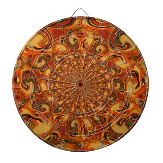 Wervelende Abstracte oranje, bruine en groene tint Dartbord (Voorkant)