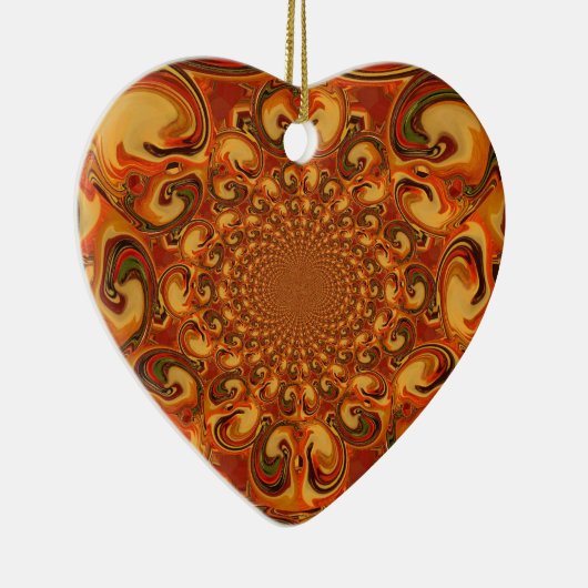 Wervelende Abstracte oranje, bruine en groene tint Keramisch Ornament (Rechts)