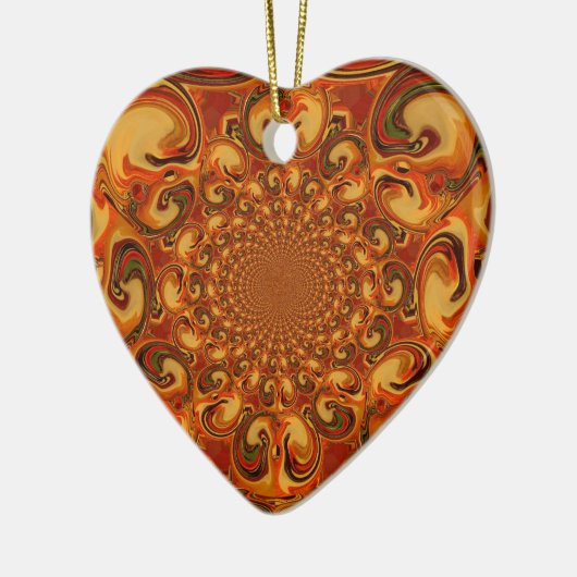 Wervelende Abstracte oranje, bruine en groene tint Keramisch Ornament (Links)