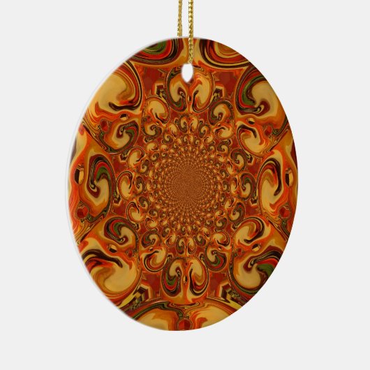 Wervelende Abstracte oranje, bruine en groene tint Keramisch Ornament (Rechts)