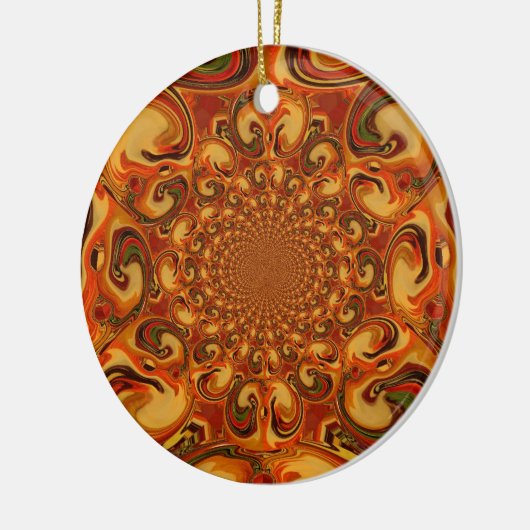Wervelende Abstracte oranje, bruine en groene tint Keramisch Ornament (Links)