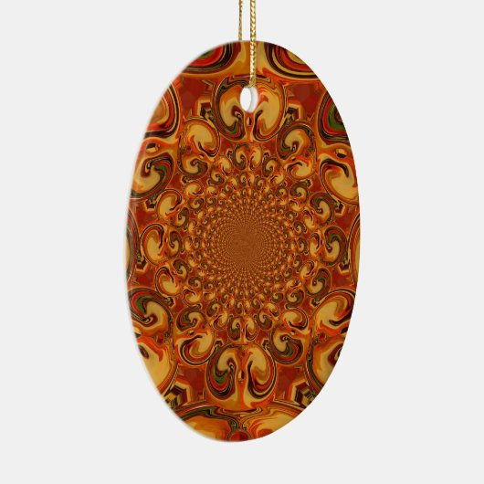 Wervelende Abstracte oranje, bruine en groene tint Keramisch Ornament (Rechts)