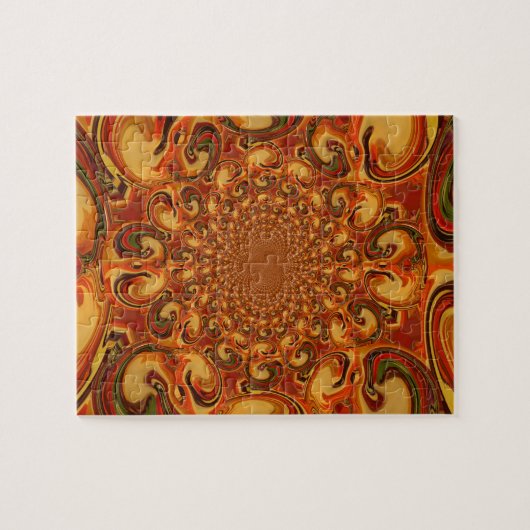 Wervelende Abstracte oranje, bruine en groene tint Legpuzzel (Horizontaal)