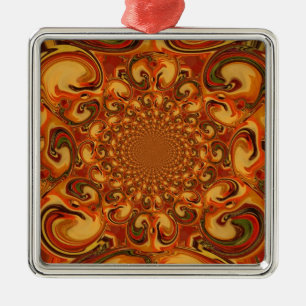 Wervelende Abstracte oranje, bruine en groene tint Metalen Ornament