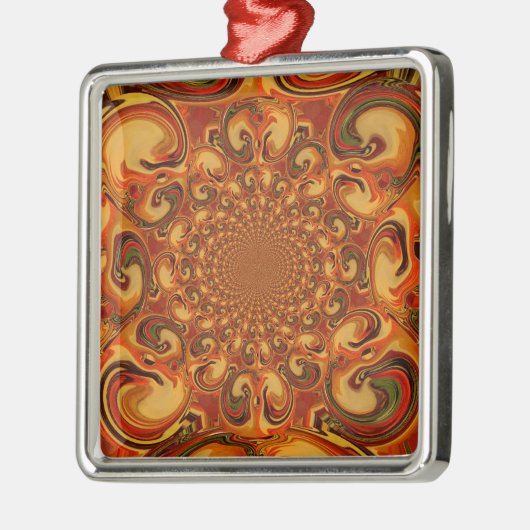 Wervelende Abstracte oranje, bruine en groene tint Metalen Ornament (Links)