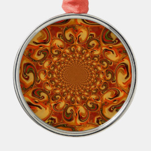 Wervelende Abstracte oranje, bruine en groene tint Metalen Ornament