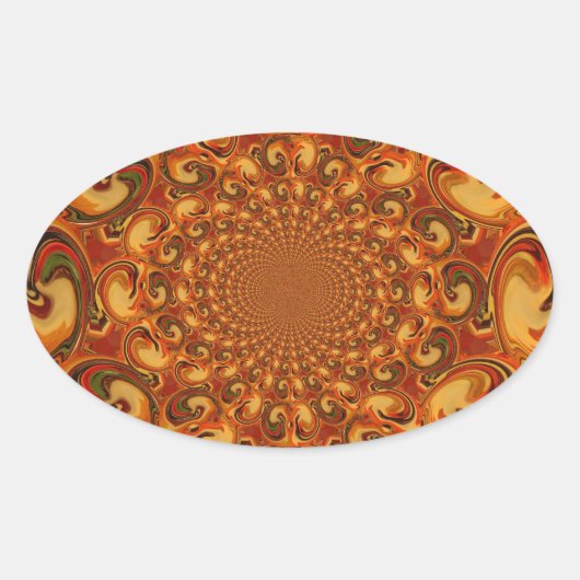 Wervelende Abstracte oranje, bruine en groene tint Ovale Sticker (Voorkant)