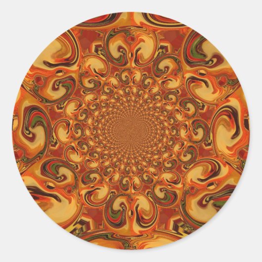 Wervelende Abstracte oranje, bruine en groene tint Ronde Sticker (Voorkant)
