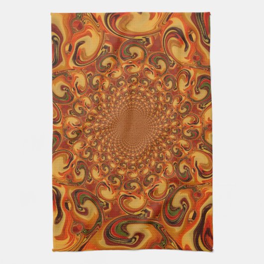 Wervelende Abstracte oranje, bruine en groene tint Theedoek (Verticaal)