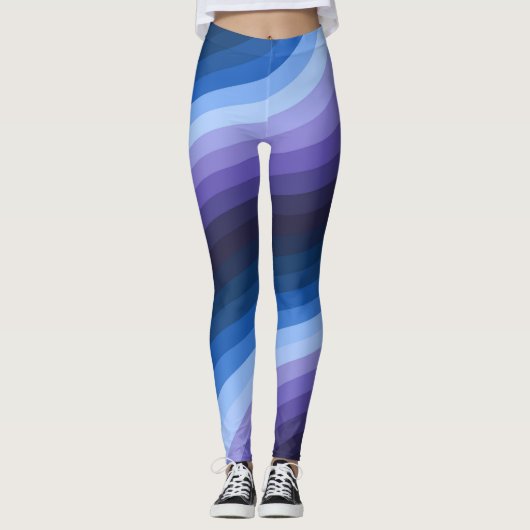 Wervelende Indigo Abstracte Diagonale Regenboog We Leggings (Voorkant)
