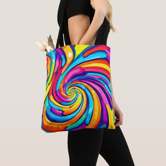 Wervelende kleuren, psychedelische spiraal, kleurr tote bag (Dichtbij)