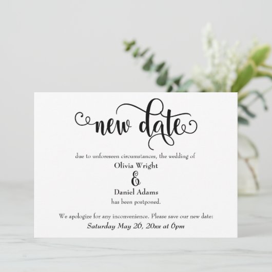 Wervelende Nieuwe Datum Uitgestelde Trouwaankondig Kaart (Staand voorkant)