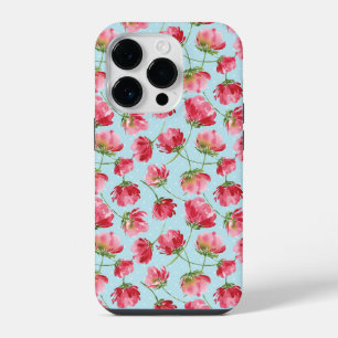 Wervelende scharlakenrode waterverf bloemen stippe iPhone 14 plus hoesje