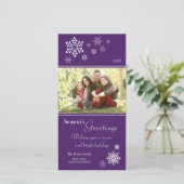 Wervelende Sneeuwvlokken Vakantie Fotokaart (paars Feestdagenkaart (Staand voorkant)