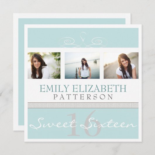  wervelfoto Collage Sweet 16 Uitnodiging (Voorkant / Achterkant)