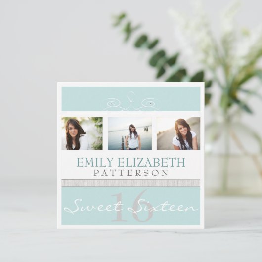  wervelfoto Collage Sweet 16 Uitnodiging (Staand voorkant)