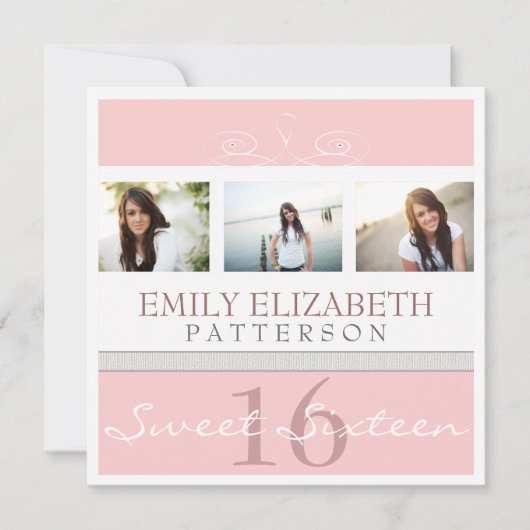  wervelfoto Collage Sweet 16 Uitnodiging (Voorkant)