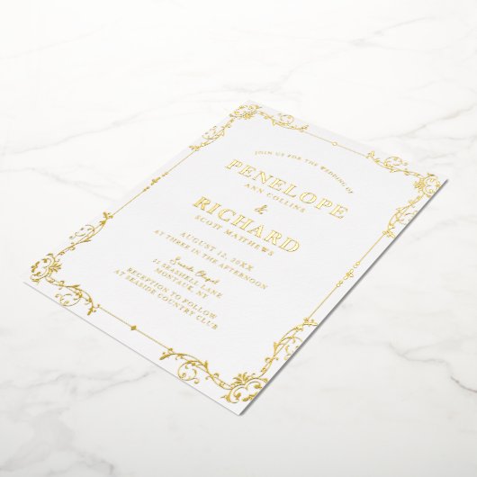 werveling grens bruiloft goud folie uitnodiging (Gedraaid)