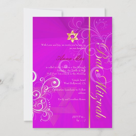 Wervelingen Bat Mitzvah/roze/goud Kaart (Voorkant)