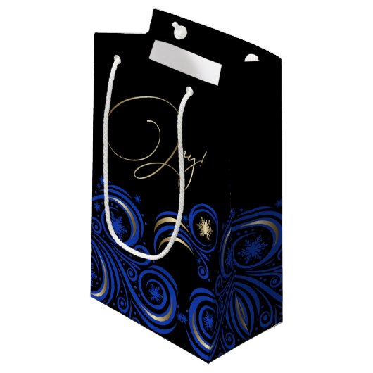 Wervelingen en sneeuwvlokken Border Blue en Gold J Klein Cadeauzakje (Voorkant Gekanteld)