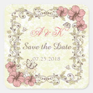  wervelingen, Hibiscus, vlinder Save the Date Vierkante Sticker